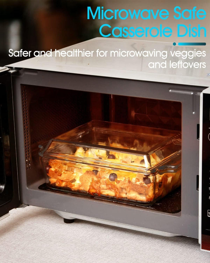 Glas Auflaufform mit Deckel, 1.5L Rechteckige Lasagneformen 21x17.8x6cm, Ofenfest, Mikrowellengeeign