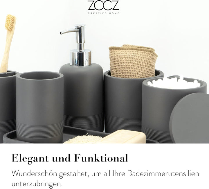 zccz - graues Badezimmer-Zubehör-Set 6-teilig - Badezimmer-Organizer mit Zahnbürstenhalter, Lotionse