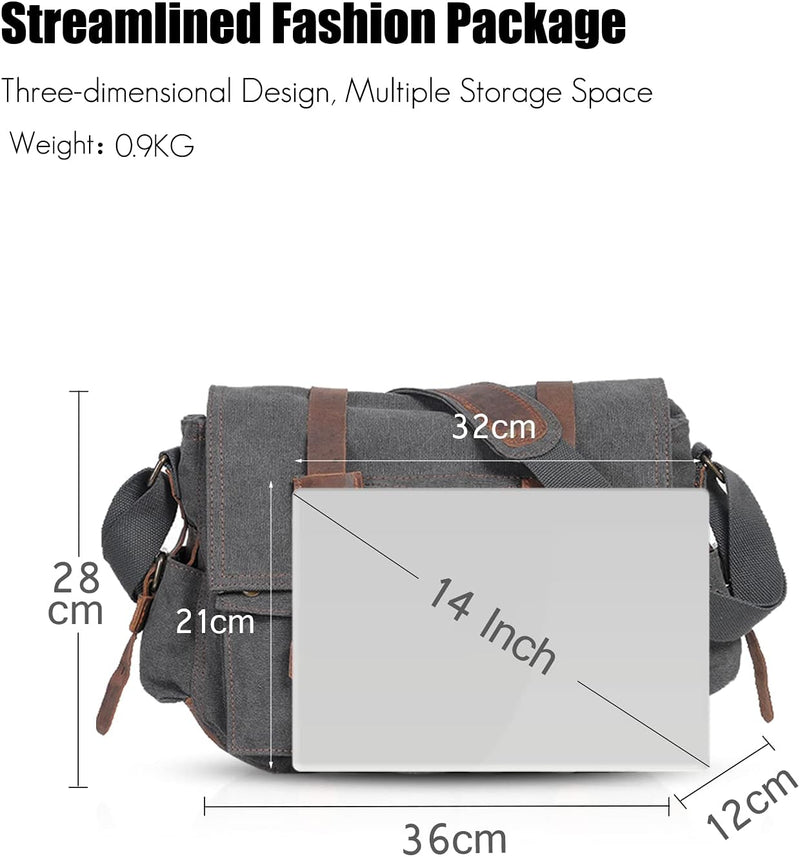 FANDARE Unisex Umhängetasche/Laptoptasche 14 Zoll für Arbeit Herren Messenger Bag Schultertasche Mul