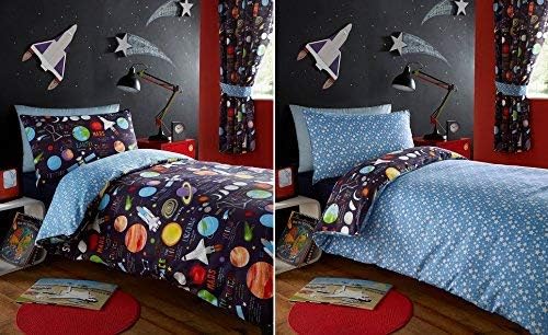 Kidz Club Bettbezug für Einzelbett und EIN Kissenbezug, Planetenmotiv, Schwarz, PPLAD1, Dunkelblau,