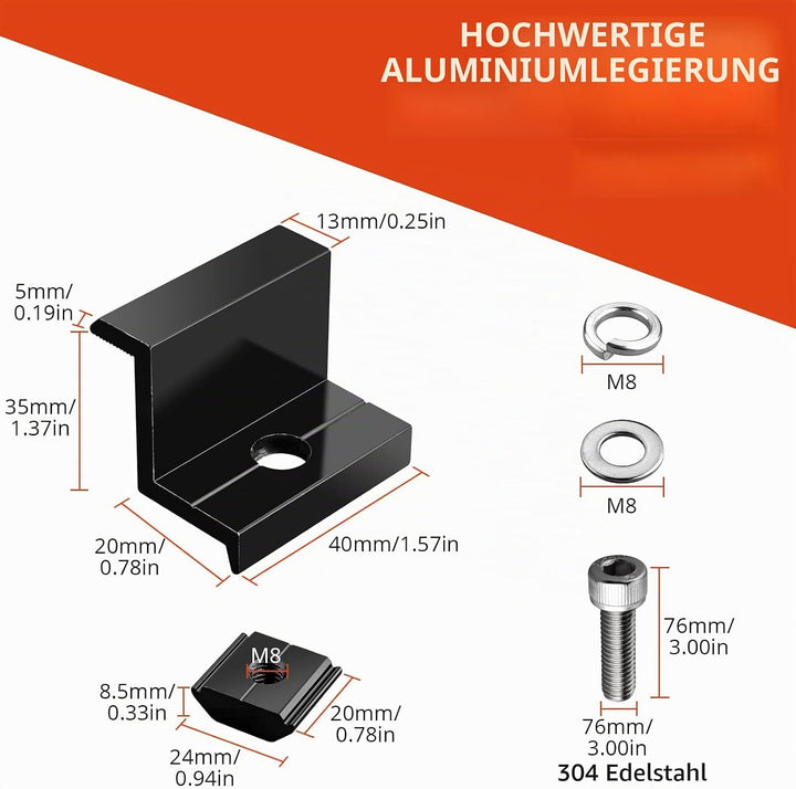 GETLITOOL Solarmodul Halterung 35mm Endklemme Kit, 10x Solarpanel Z Halterung Randklemme für Photovo