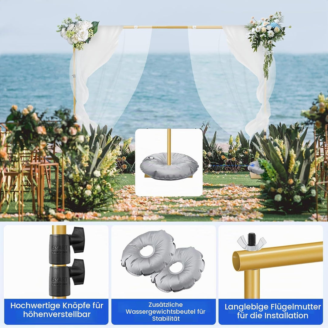 EMART Goldener Foto Hintergrund Ständer mit Stahlsockel, 2mx3m Verstellbarer Hintergrundständer Kit