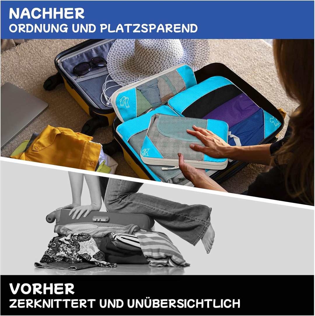 5-teilig Kompressions Packwürfel Set für Reisen, Compression Packing Cube zur Organisation Ihres Rei