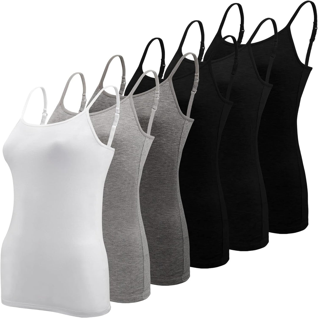 BQTQ 6 Stück Unterhemd Damen Spaghetti Top Unterhemd Spaghettiträger mit Verstellbarer Strap Basic C