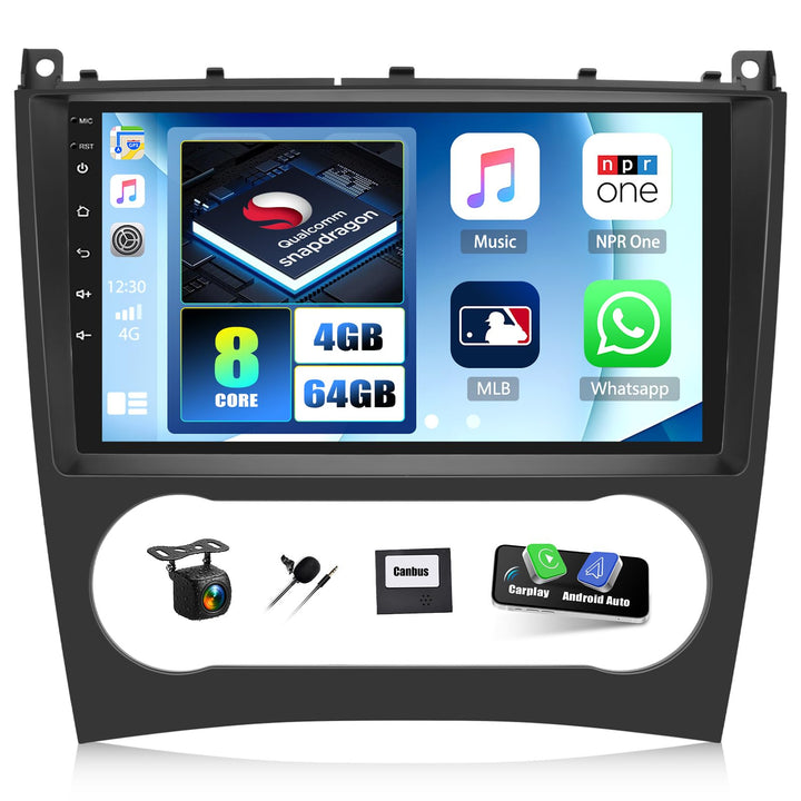 CAMECHO Qualcomm Android 15 Autoradio mit Navi für Mercedes Benz C Klasse W203 W209 C180 C200 2005-2