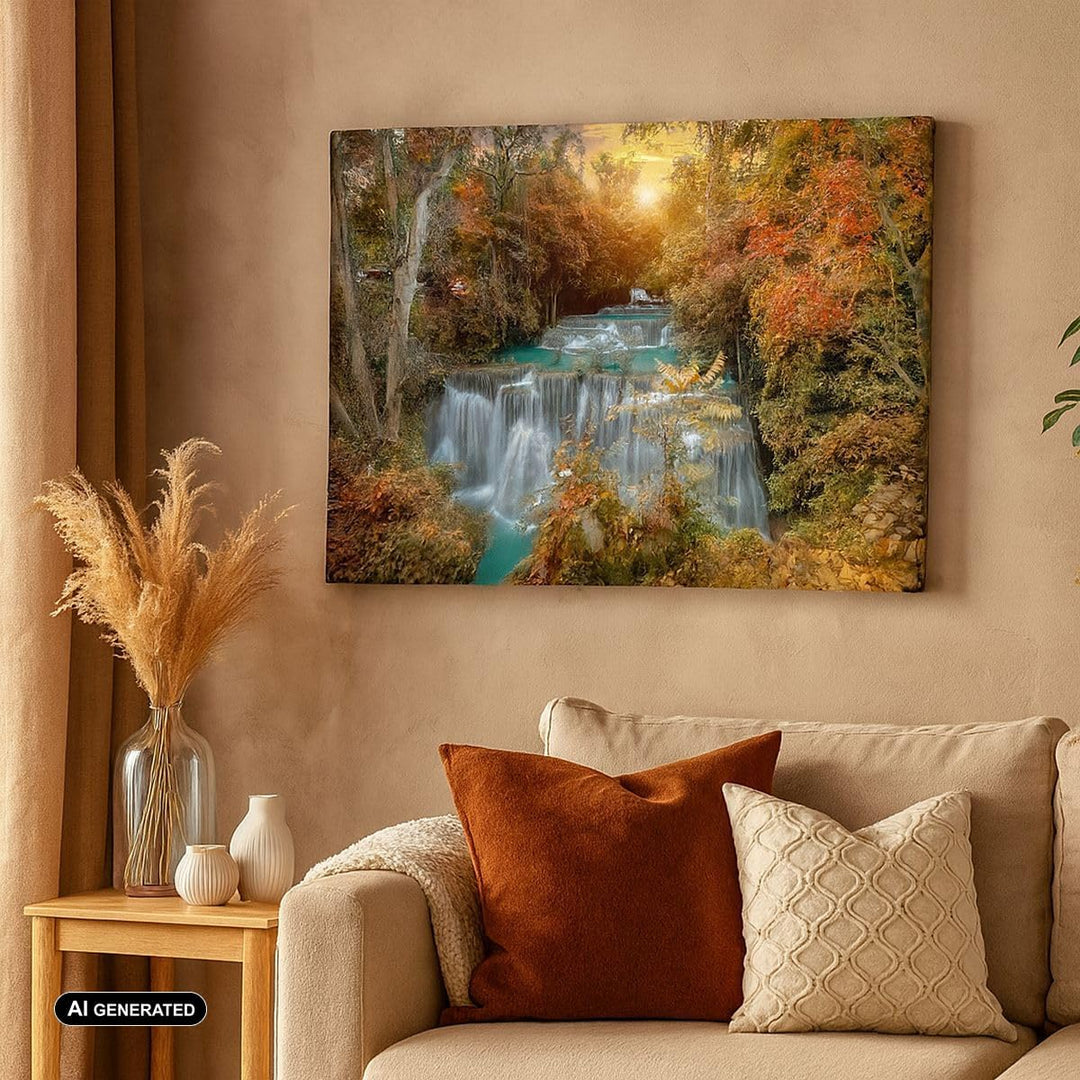 ARTTOR Bilder auf Leinwand 100x70cm Leinwandbild Park Wasserfall Wasser Gross Wanddeko Bild Schlafzi