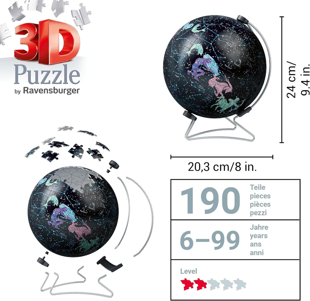 Ravensburger 3D Puzzle 11544 - Glow In The Dark Sternenglobus - 180 Teile - Nachleuchtender Globus f