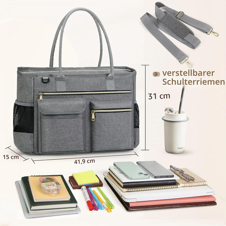 RAINSMORE Lehrertasche Damen Gross Laptoptasche 15.6 Zoll Arbeitstasche mit Isolierter Tasche Uni Kr