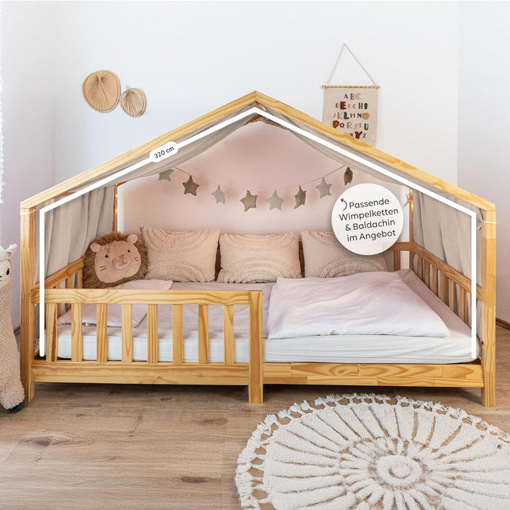 lilimaus Hausbett Himmel [Beige] - Betthimmel Hausbett aus 100% Baumwolle Musselin Handmade - Stoffh