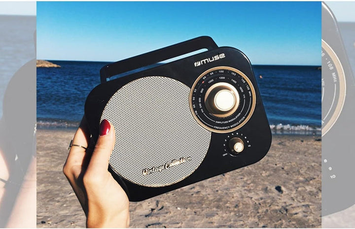 Muse Nostalgie Retro Radio mit UKW- und MW Tuner, Teleskopantenne, tragbar für Netz- und Batteriebet