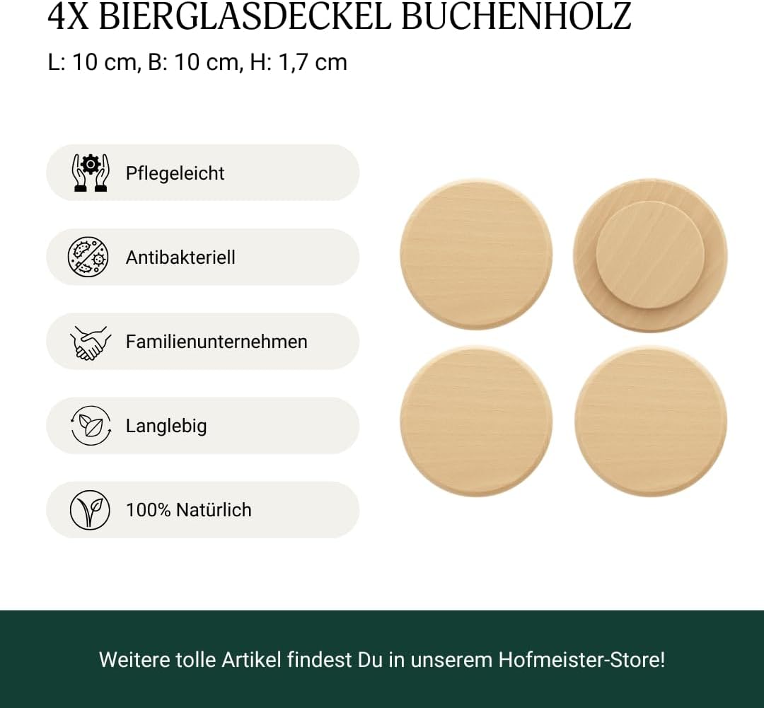 4x HOFMEISTER® Abdeckung für Trinkgläser mit Ø 7-9,5 cm, Anti-Wespen-Deckel aus Holz, Schutz vor Ins