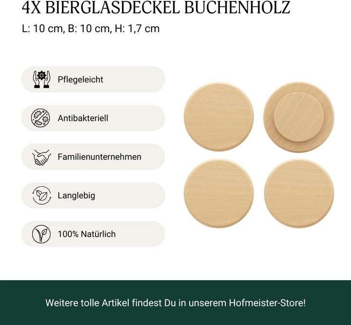 4x HOFMEISTER® Abdeckung für Trinkgläser mit Ø 7-9,5 cm, Anti-Wespen-Deckel aus Holz, Schutz vor Ins