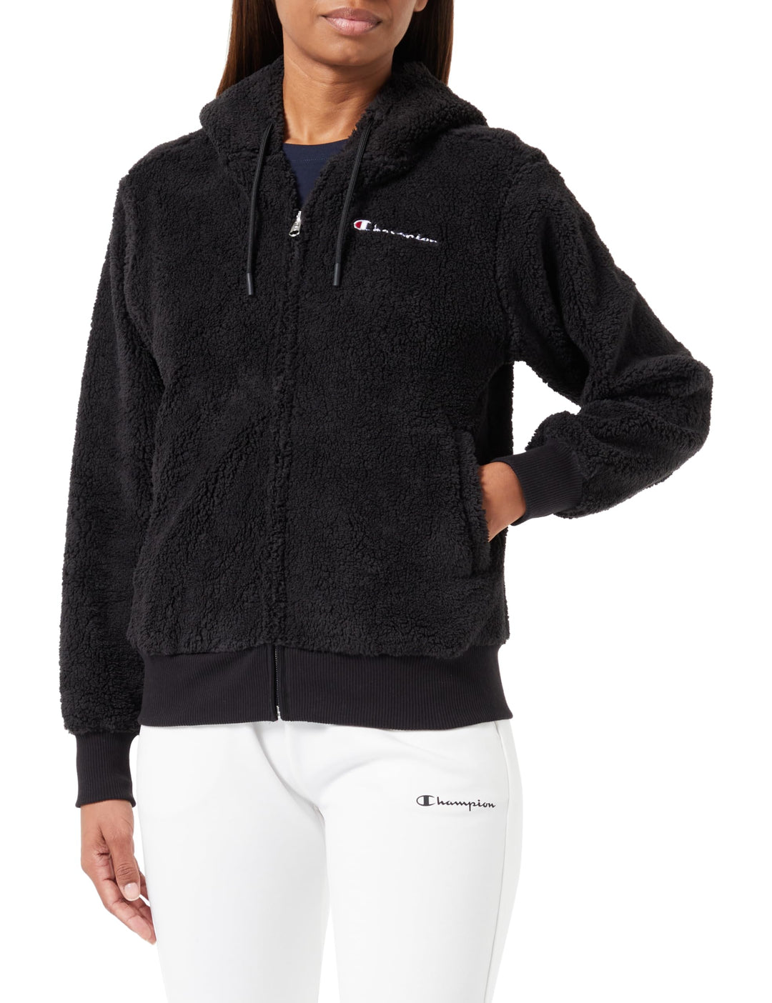 Champion Damen Legacy American Classics W-Bonded Polar Teddy Full Zip Kapuzenpullover, Schwarz