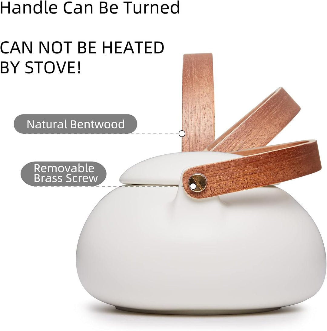 ZENS Teeservice mit Sieb, 800ml Holzgriff Matt Japanische Teekanne Keramik Weiss mit 4 Tassen und Ra