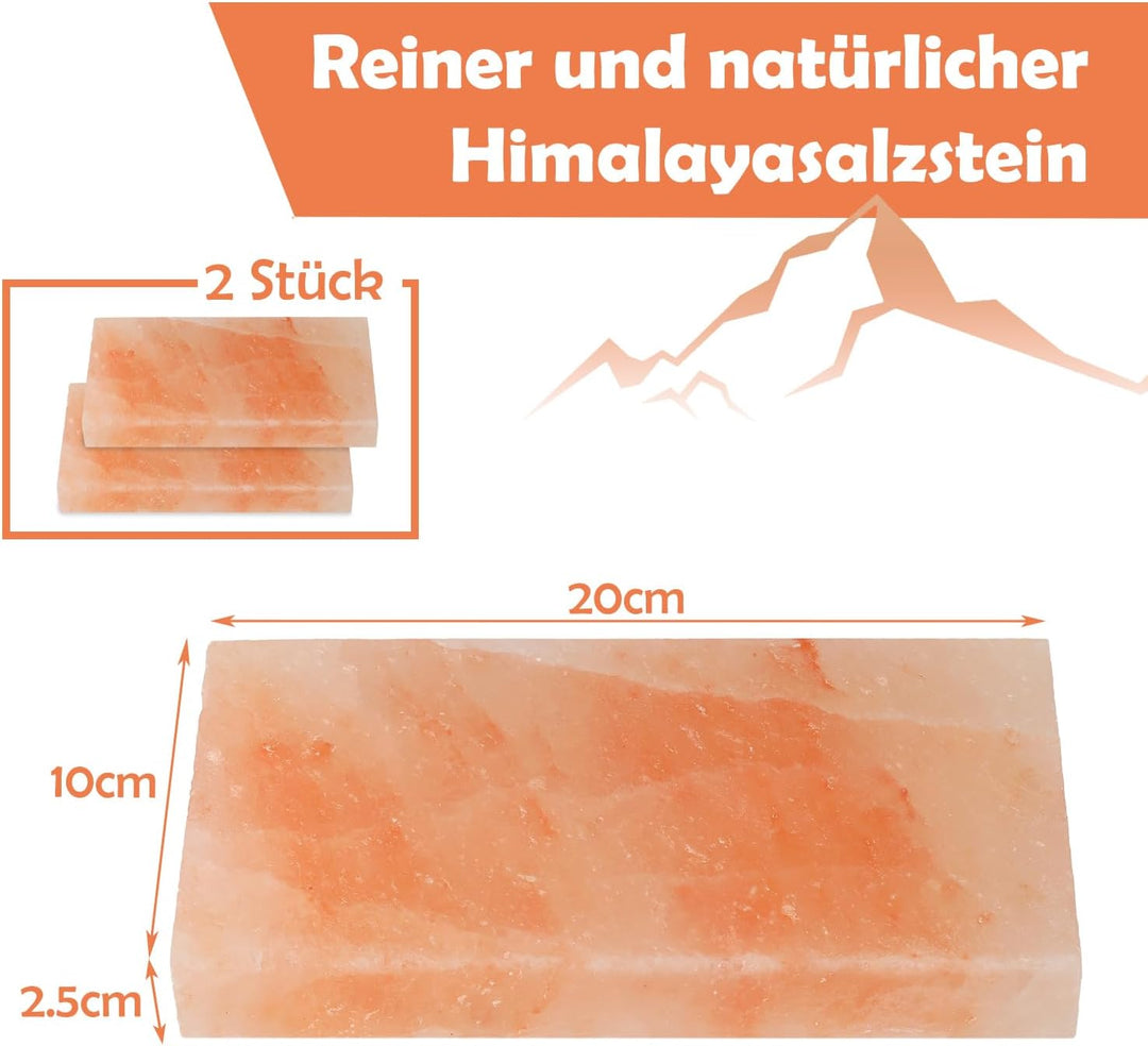 Fiqops 4x Salzstein zum Grillen L, 20x10x2,5cm Salz Grillsteine, Wiederverwendbar Salzgrillstein, Or