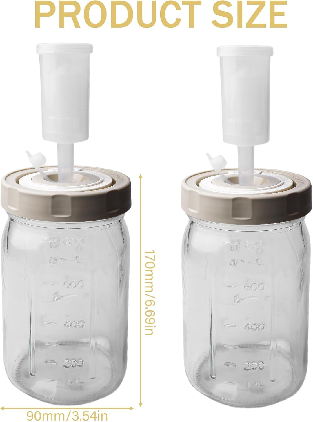 2 Stück 1000ml Fermentierglas mit Luftschleuse, Lebensmittelecht Gärglas Set mit Zeitanzeige Gärvent