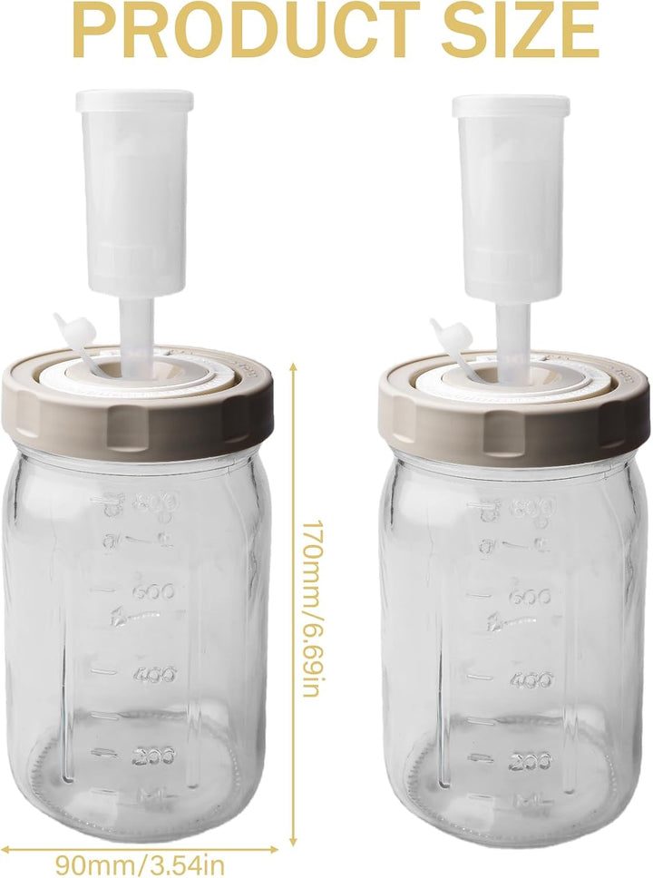 2 Stück 1000ml Fermentierglas mit Luftschleuse, Lebensmittelecht Gärglas Set mit Zeitanzeige Gärvent
