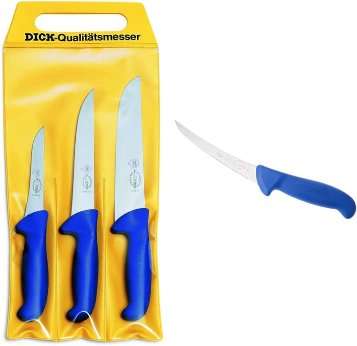 F. DICK Messer Set ErgoGrip 3-teilig, 8255300, Blau & Ausbeinmesser, ErgoGrip, flexibel (Messer mit