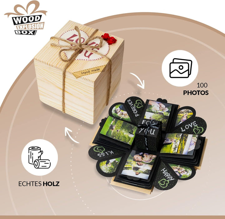 WoodExplosionBox Holzkiste Explosion Box Überraschungsbox – DIY Geburtstag Geschenk Box – Explosions