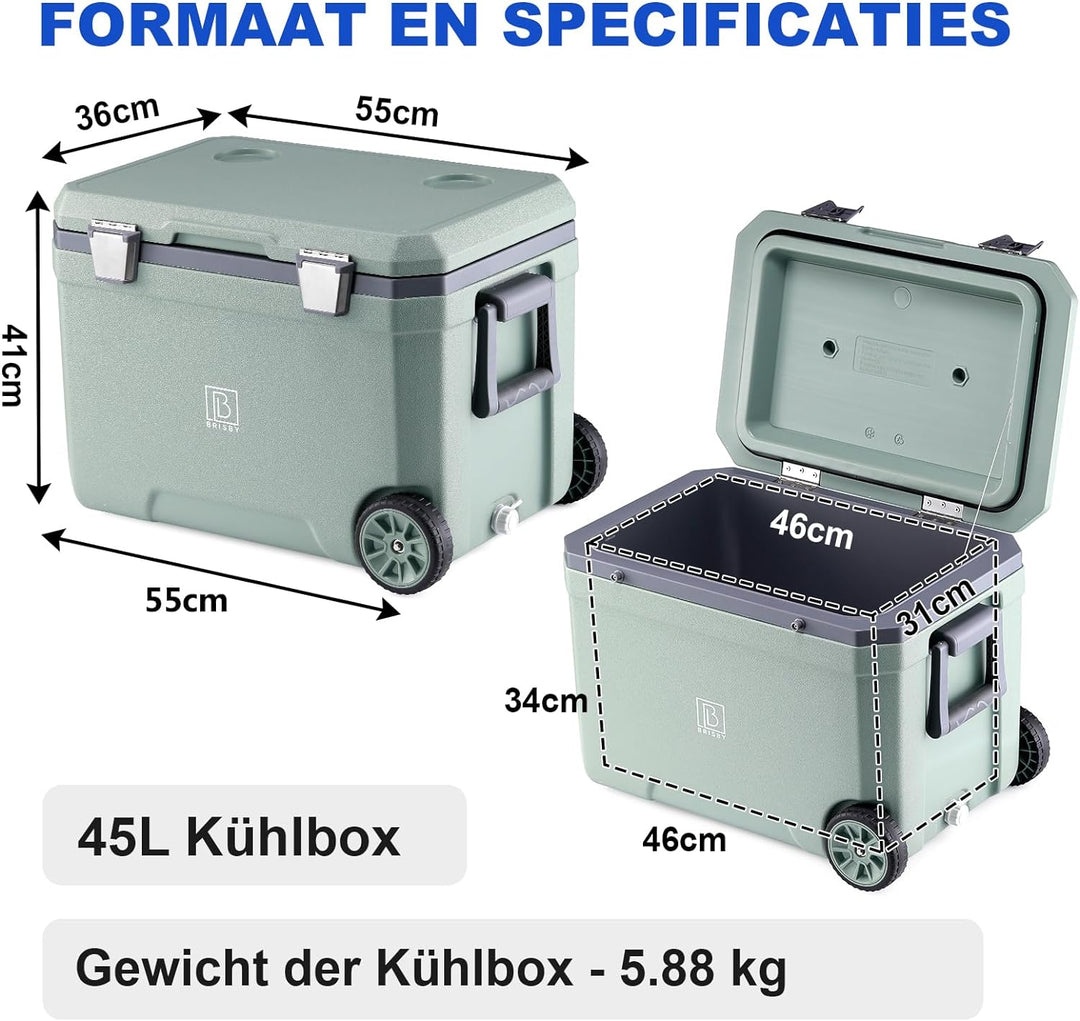 Brisby Kühlbox Camping - 45L, Kühlbox ohne Strom, inkl. 4 Dicke Kühlelemente, 3 Tage kühle Isolation