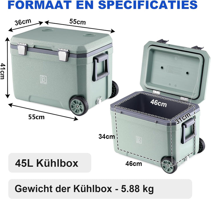Brisby Kühlbox Camping - 45L, Kühlbox ohne Strom, inkl. 4 Dicke Kühlelemente, 3 Tage kühle Isolation
