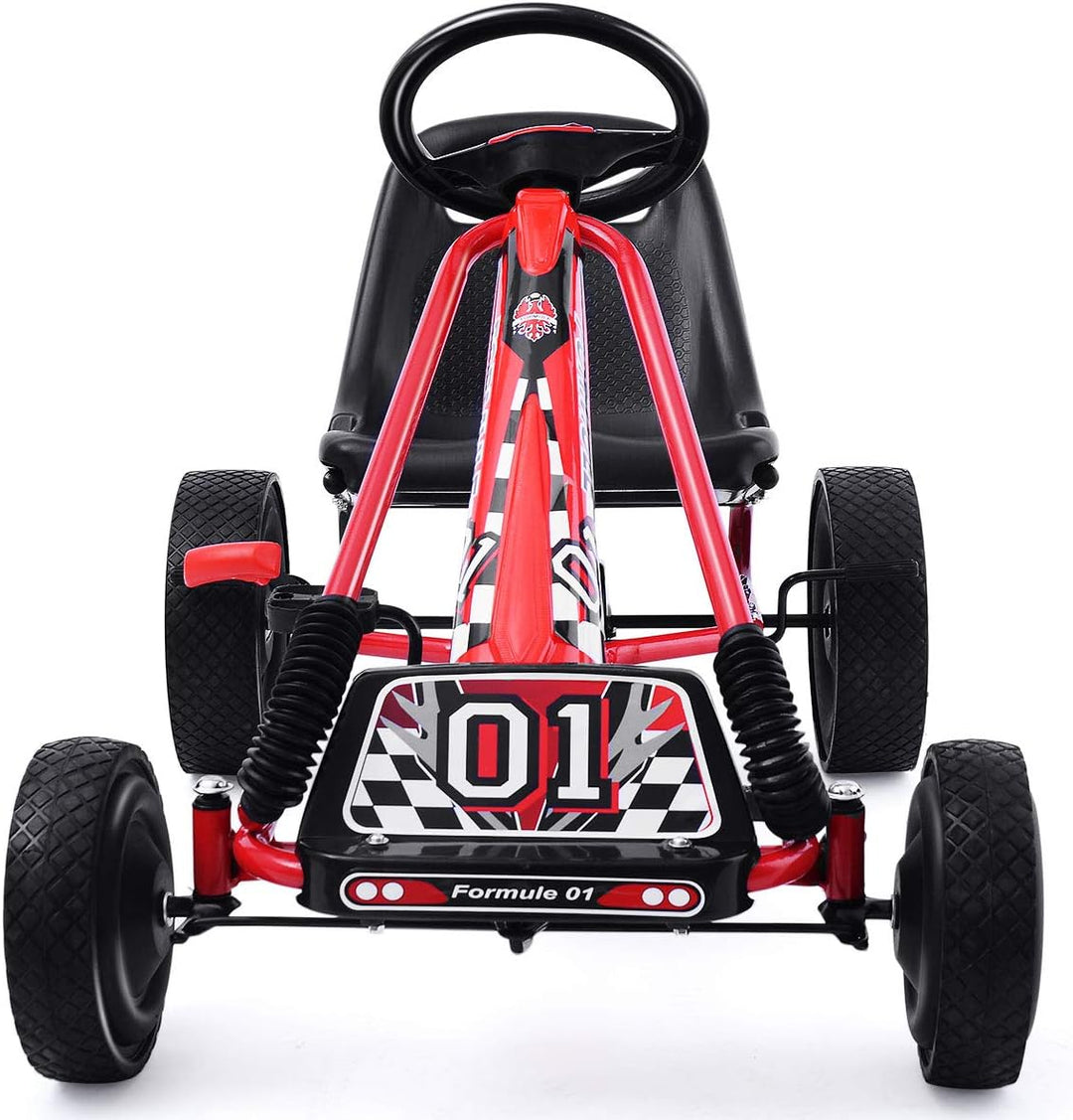 DREAMADE Kinder Go Kart Tretfahrzeug, Tretauto mit Bremsen, Kinderfahrzeug Pedalfahrzeug mit Verstel