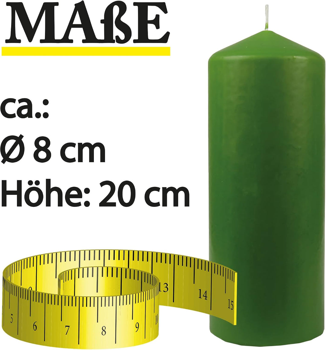 Stumpenkerzen Wachskerzen Ø8cm x 20cm (3er Pack) Hellgrün - Lange Brenndauer, Hergestellt in EU, Ker