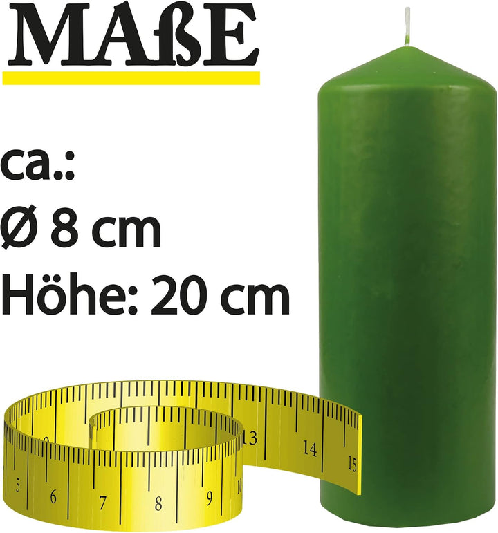 Stumpenkerzen Wachskerzen Ø8cm x 20cm (3er Pack) Hellgrün - Lange Brenndauer, Hergestellt in EU, Ker