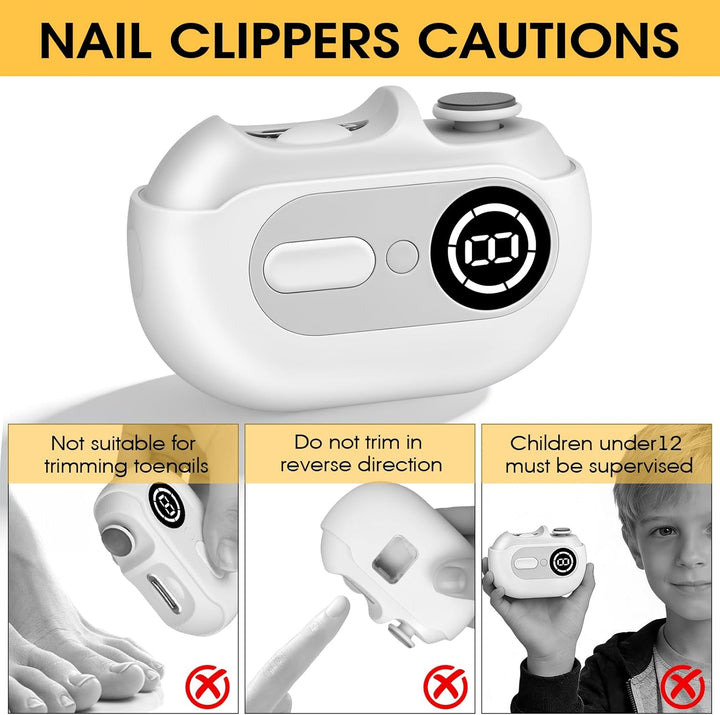 4-in-1 Elektrischer Nagelknipser – Elektrischer Nageltrimmer mit LED-Licht,UV-Lampe und Aufbewahrung