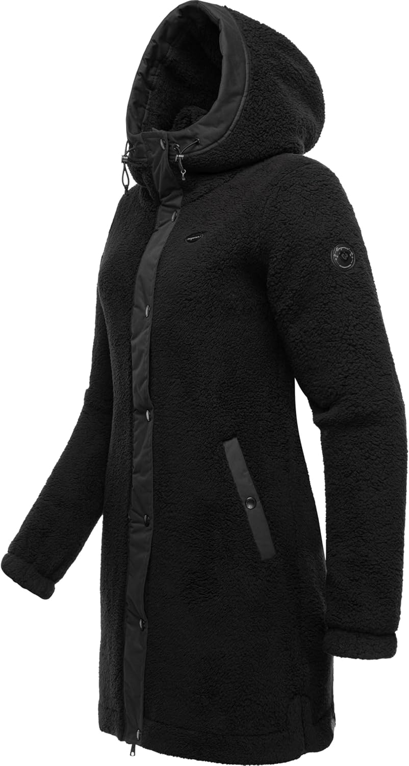 Ragwear Damen Fleecejacke Kurze Teddyfleece-Jacke warm mit Kapuze Cousy XS-6XL M Black24, M Black24