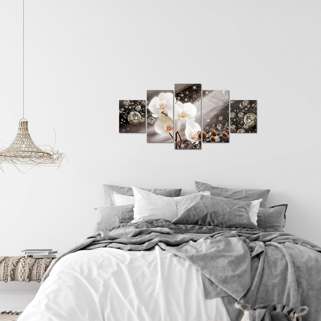 Runa Art Wandbilder Blumen Orchidee 5 Teilig Bild auf Vlies Leinwand Deko Wohnzimmer Abstrakt Diaman