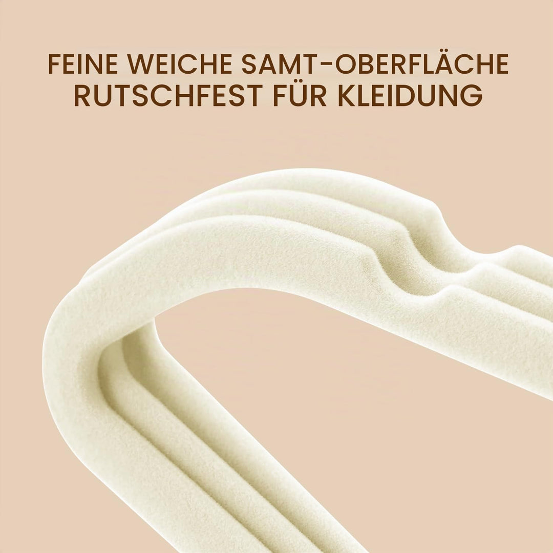 Wellong Kleiderbügel Samt, 45 cm rutschfeste Filz Bügel, Stabile Anzugbügel mit Schulterkerben, Plat