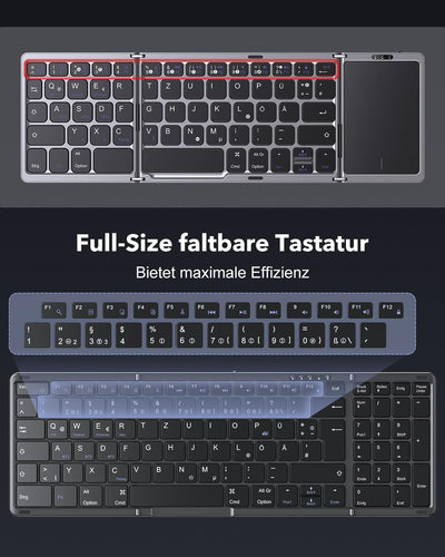 OMOTON Faltbare Tastatur,Bluetooth Tastatur in Voller Grösse mit Ziffernblock, Multi-Device und Wied