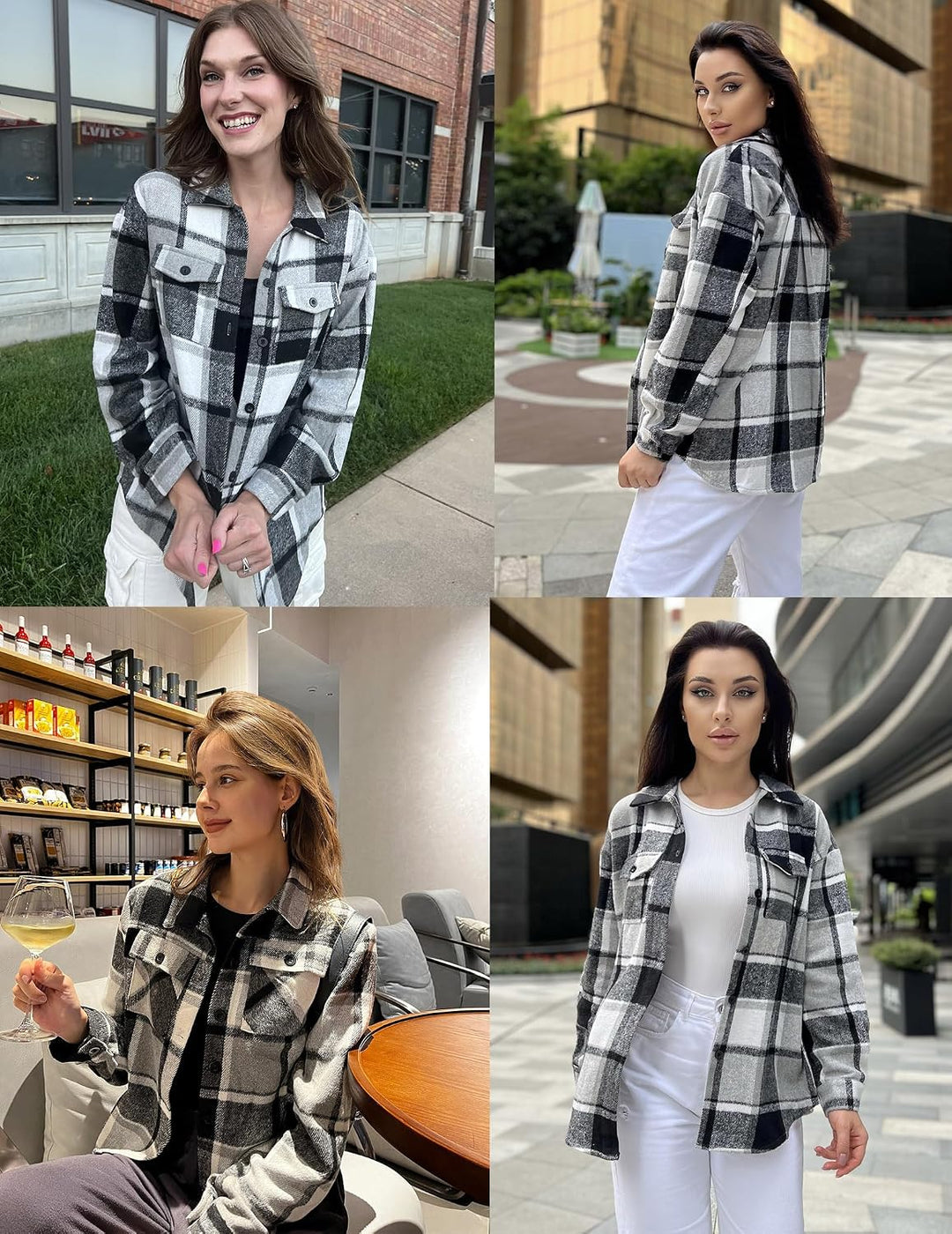Zeagoo Damen Hemdjacke Karierte Flanellhemd Langarm Loose Shacket Flanell Bluse Jacke mit Knöpfen Üb