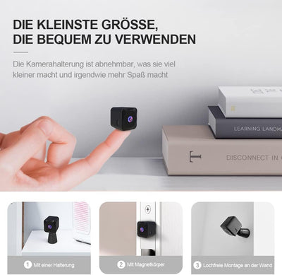 AOBOCAM Mini Kamera, 4K HD WLAN Überwachungskamera Innen Live Übertragung Handy APP Für WiFi Camera