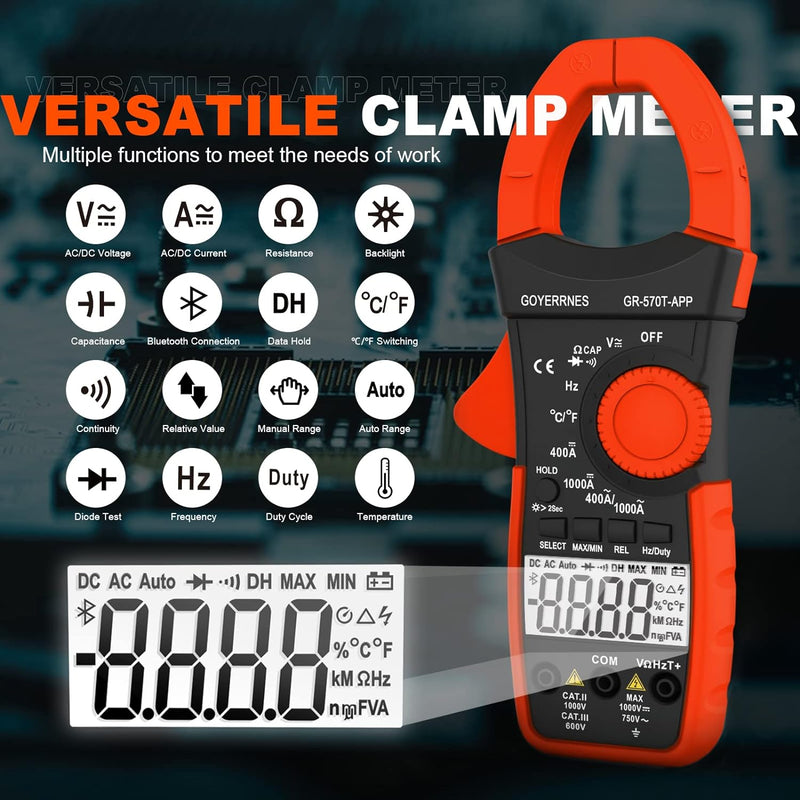 Digitales Zangenmessgerät, TRMS 4000 Counts Zangenmessgerät AC/DC, GR-570T-APP Auto Range Tester Met