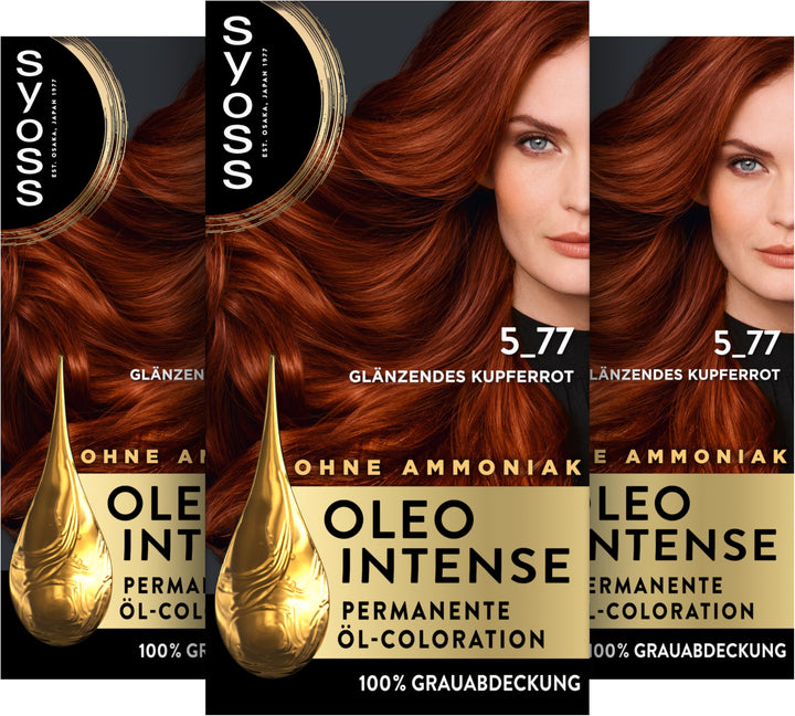 Syoss Oleo Intense Öl-Coloration 5-77 Glänzendes Kupferrot Stufe 3 (115 ml), dauerhafte Haarfarbe mi