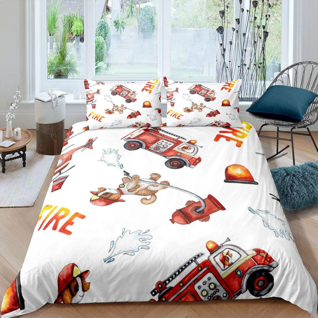 Loussiesd Feuerwehrauto Bettbezug Set Karikatur Hund Feuerwehrmann Bettwäsche Set 135x200cm für Kind
