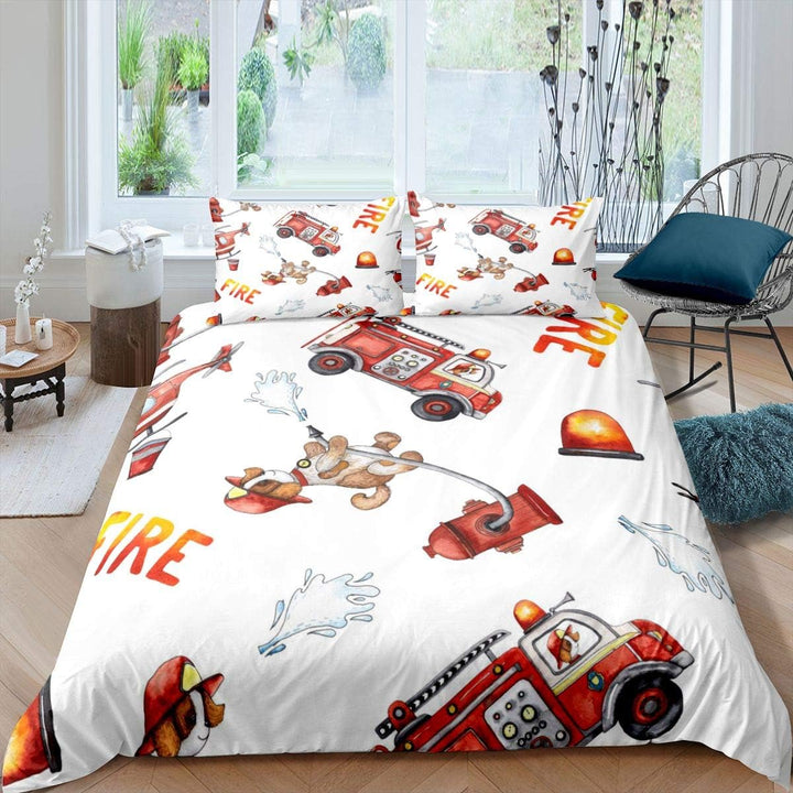 Loussiesd Feuerwehrauto Bettbezug Set Karikatur Hund Feuerwehrmann Bettwäsche Set 135x200cm für Kind