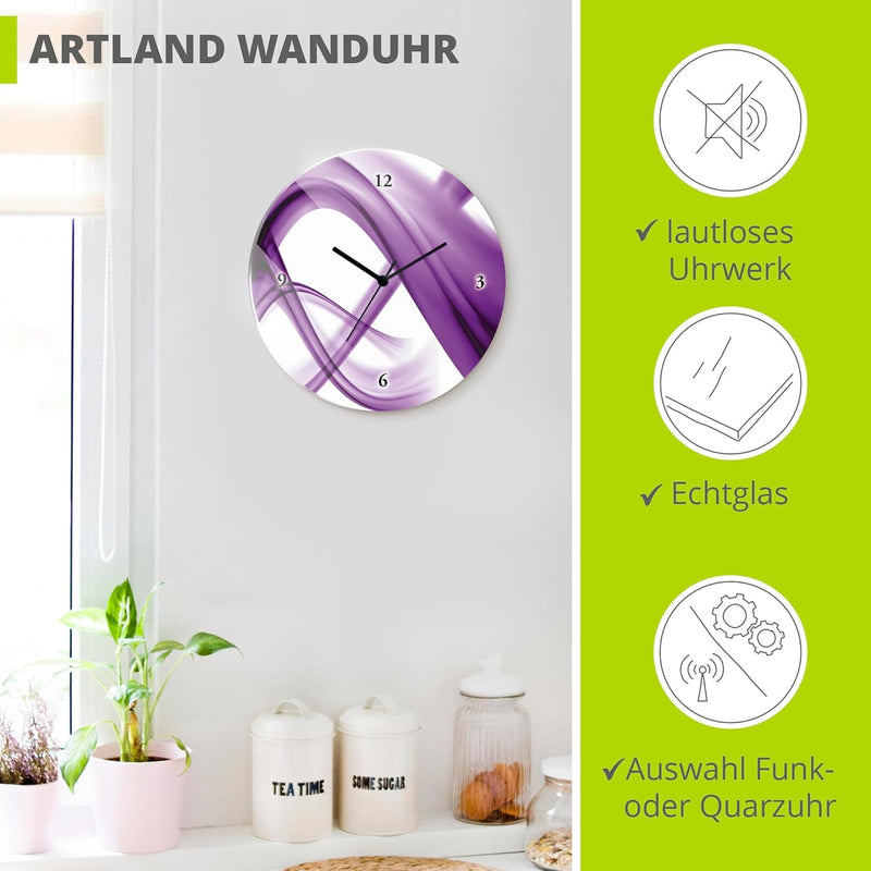 ARTLAND Wanduhr ohne Tickgeräusche Glas Quarzuhr Ø 30 cm Rund Lautlos Design Abstrakt Kunst Bunt Mod