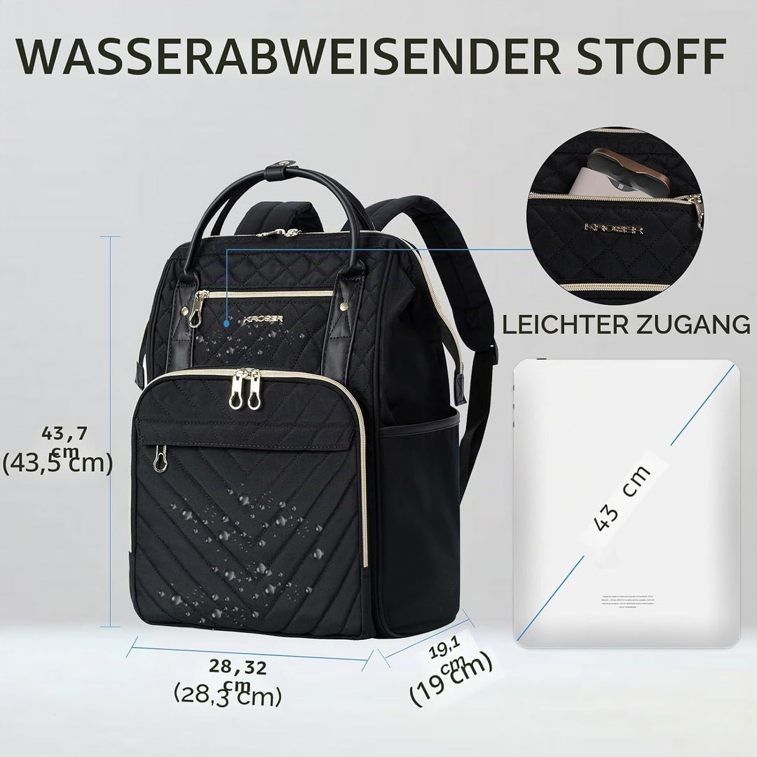 KROSER Laptop-Rucksack Damen 17 Zoll Business Schwarz, Schwarz