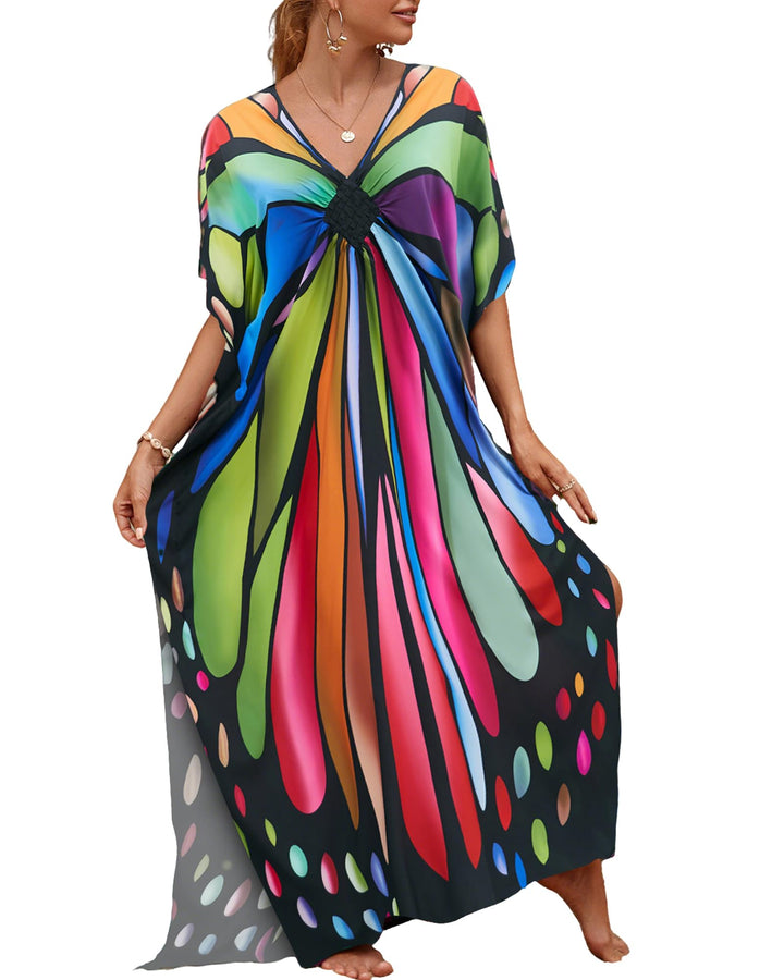 Bsubseach Frauen Plus Grösse Kaftan Kleid Badeanzug Druck Kaftan Strand Cover Up Kleid Farbiger Schm