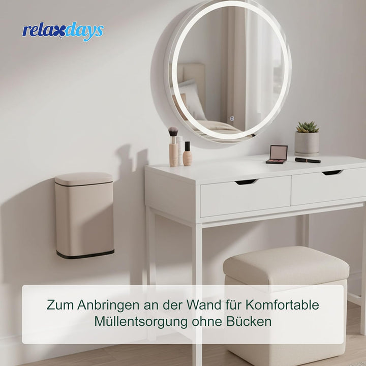 Relaxdays Kosmetikeimer Wandmontage, 3 Liter, Absenkautomatik, Inneneimer, Metall, eckiger Badezimme
