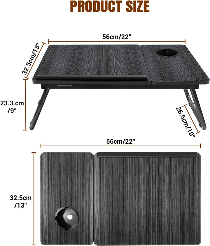 Laptop Bed Table with Foldable Legs &amp; Cup Slot,5-Level Height and Angle Adjustable Holder Notebook S