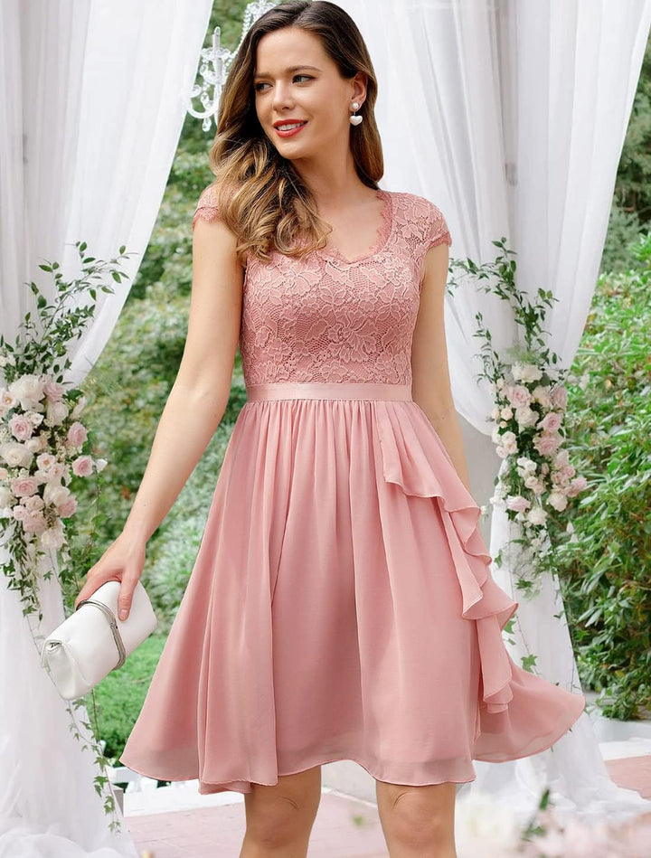 Wedtrend Cocktailkleid Damen Knielang Abendkleid Elegant für Hochzeit Elegant A Linie Rüschenkleid B