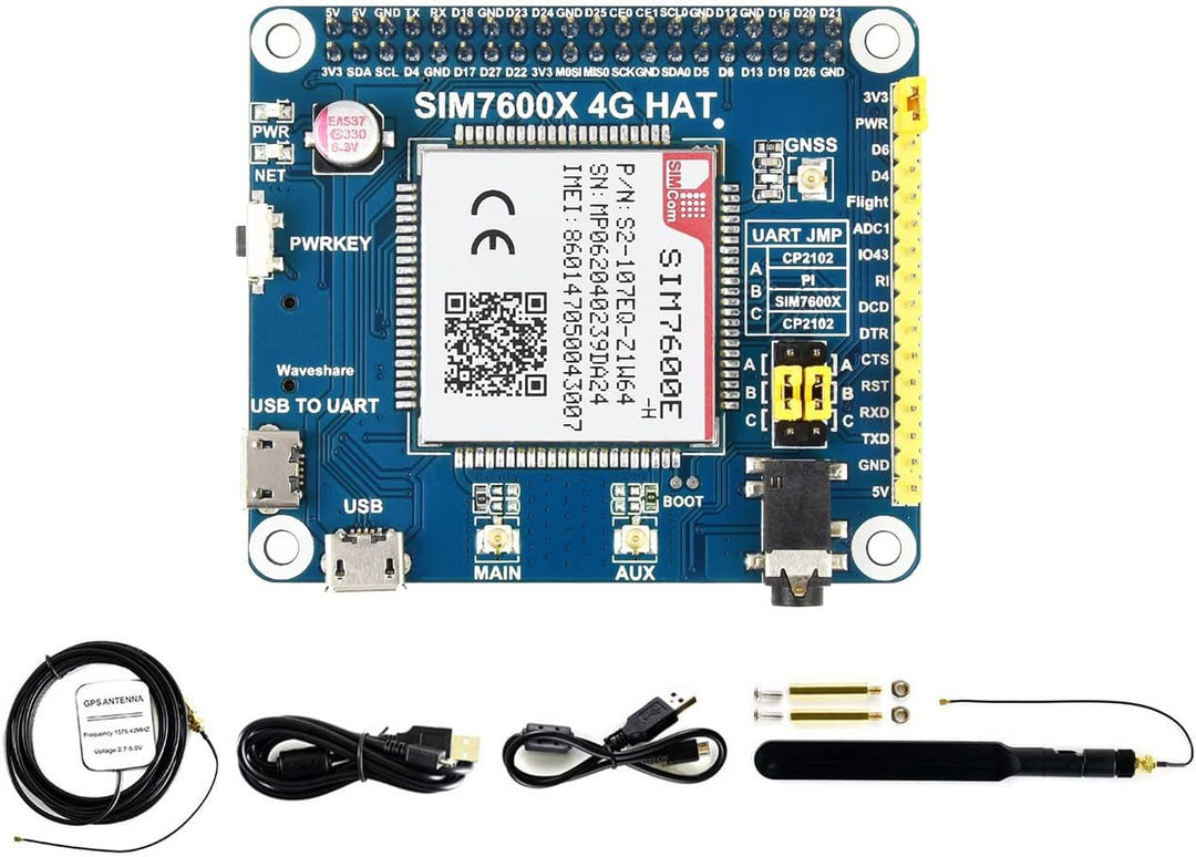 Waveshare 4G/3G/2G/GSM/GPRS/GNSS Hat for Raspberry Pi 4 Jetson Nano Based on SIM7600E-H Supports LTE