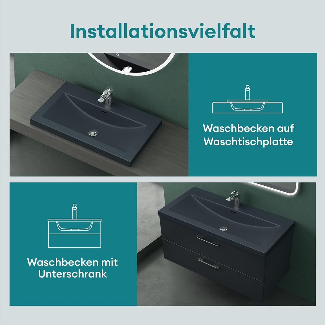 Mai & Mai Waschbecken Einbauwaschbecken Waschschale Waschtisch Mineralguss Matt Anthrazit Rechteckig
