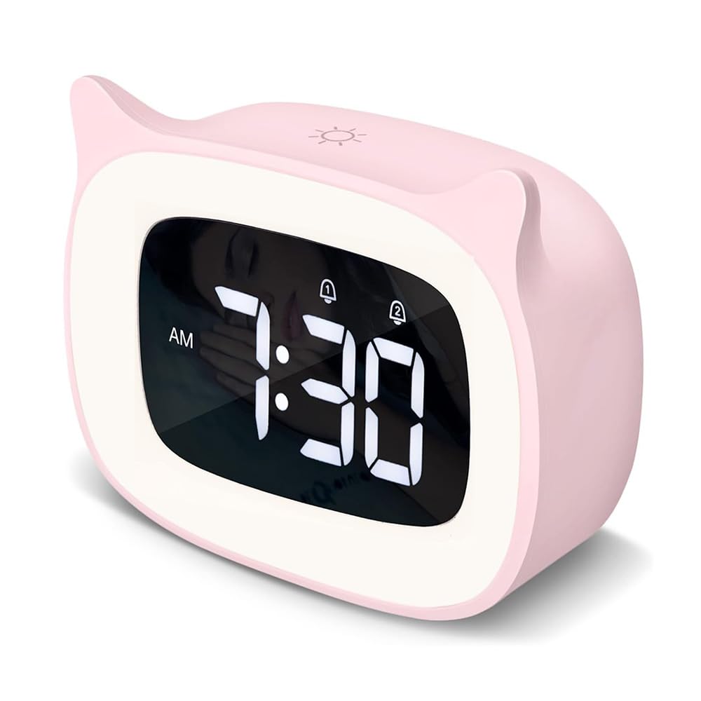 Kinderwecker Digital, Wecker mit Licht, 18 Musik Klingeltöne, 5 Helligkeitsmodi, 12/24 Stunden, USB-