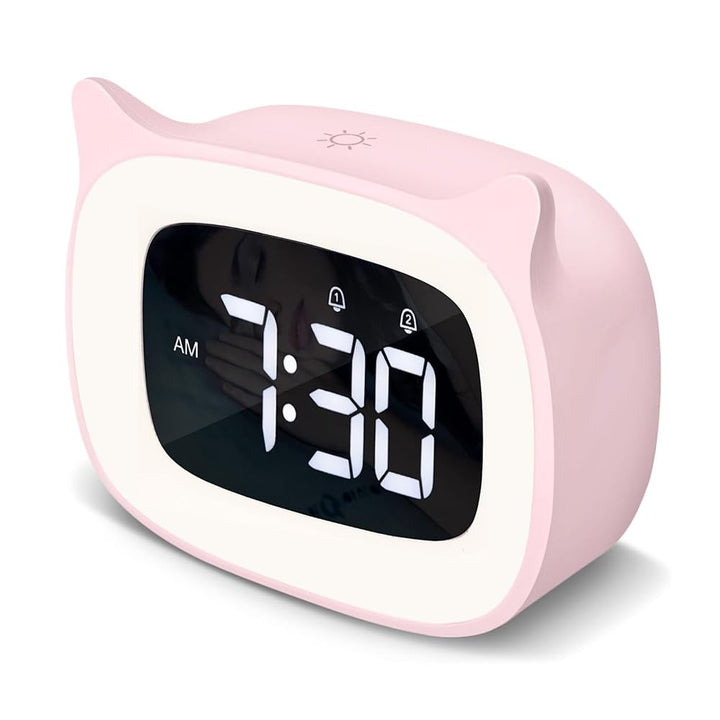 Kinderwecker Digital, Wecker mit Licht, 18 Musik Klingeltöne, 5 Helligkeitsmodi, 12/24 Stunden, USB-