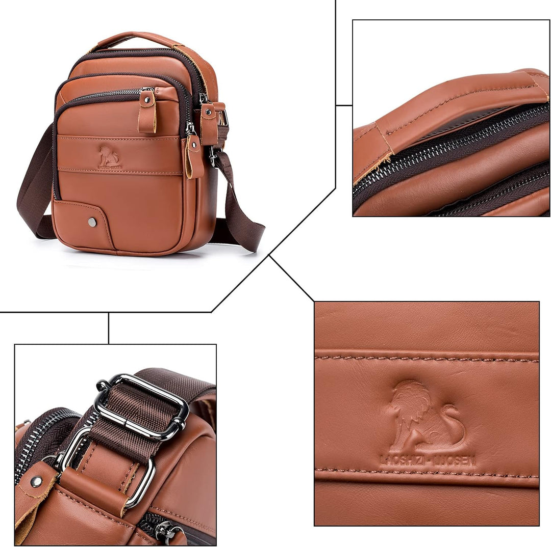 Umhängetasche aus Echtem Leder Herren Casual Fashion Crossbody Tasche Multifunktionaler Taschenbeute